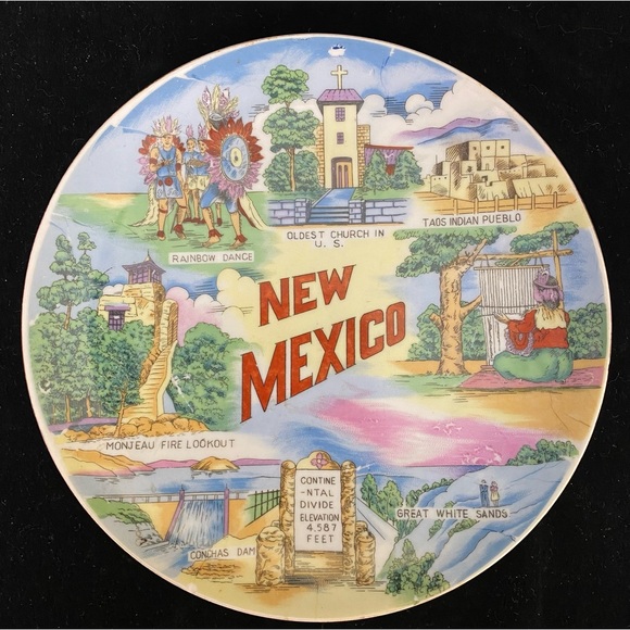 Vintage, 8.25” New Mexico Souvenir State China Hanging Plate - Picture 3 of 16